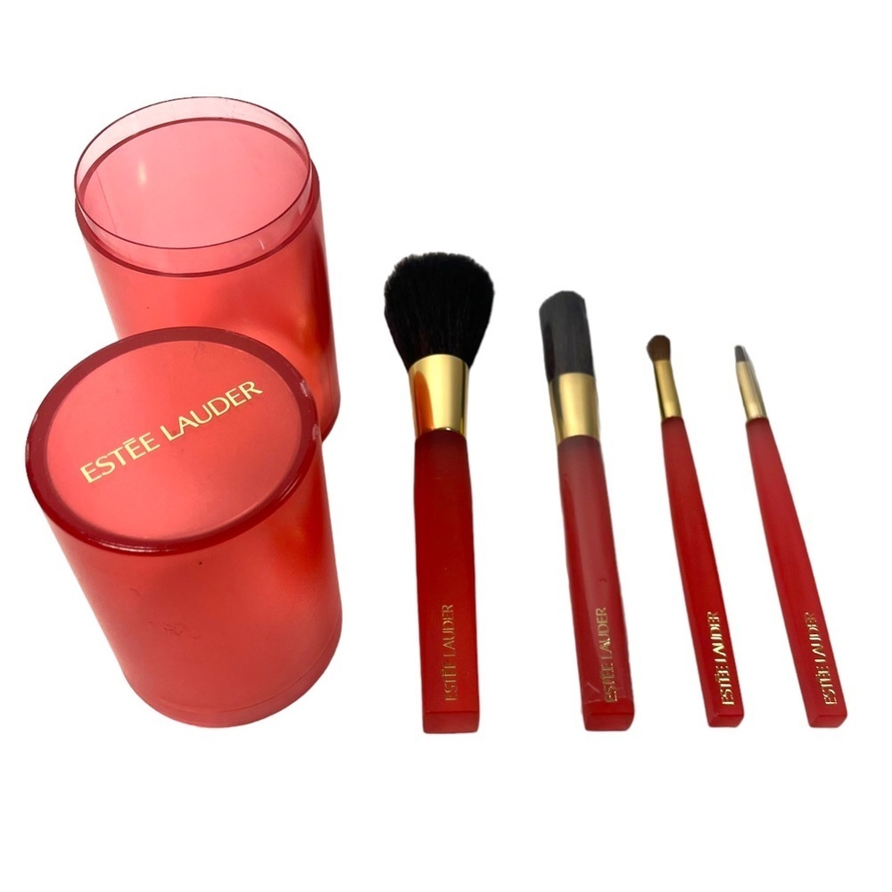 Estée Lauder Makeup Brush Set 5 Piece Lot Holder Four Brushes - Picture 2 of 9